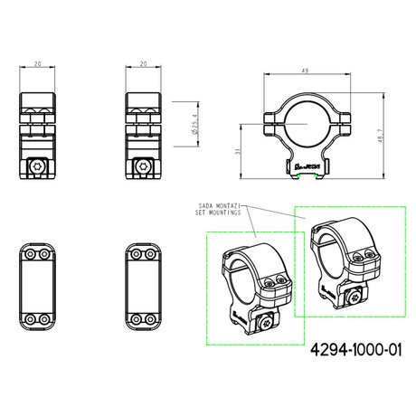 CZ 457 scope rings for dovetail | 1 inch [25.4mm]