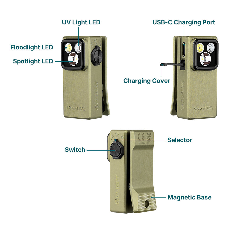 Olight Oclip Ultra | 3-in-1 clip-on EDC light | 530 lm - Olive Green